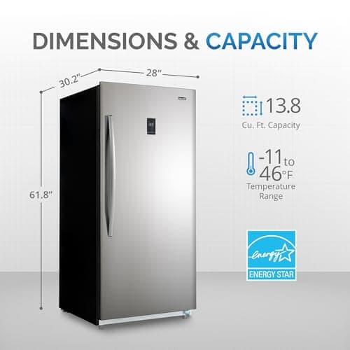 Newair Upright Freezer | 13.8 Cu. Ft., Garage-Ready Stand Up Freezer with Digital Controls, Auto Defrost, Fast Freeze Mode & LED Lighting | Stainless Steel 6