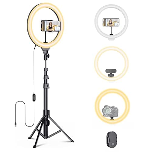 Fugetek 12" Selfie Ring Light with 68" Aluminum Tripod Stand, Bluetooth Remote, Extendable, for Video, Photos, Make Up, 3 Color Mode Controller, USB Powered, Apple & Android Compatible