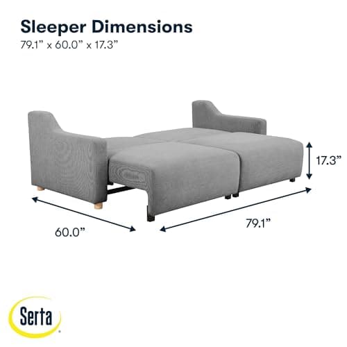 Serta Glendale 90.2" Queen Size Wall-Hugging Convertible Sofa, Dreamcoil Comfort, Chenille Fabric, Grey 6