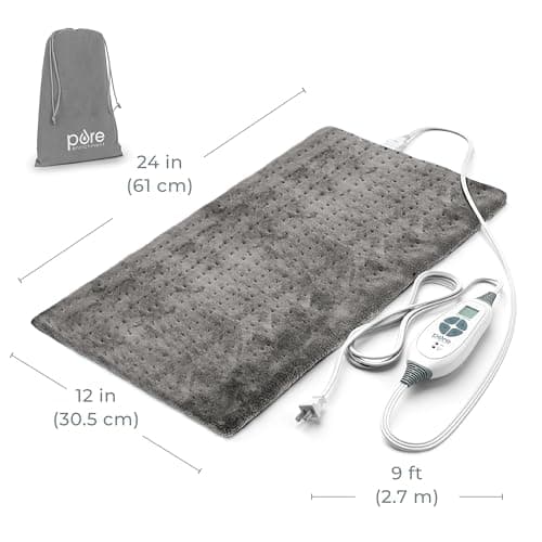 Pure Enrichment® PureRelief® XL Heating Pad - 12" x 24" Electric Heating Pad for Back Pain & Cramps, 6 Heat Settings, Soft Machine Wash Fabric, Auto-Off & Moist Heat (Charcoal Gray) 7