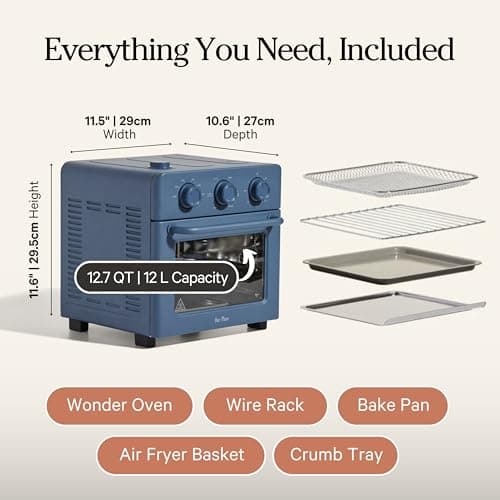 Our Place Wonder Oven | 6-in-1 Stainless Steel Air Fryer Toaster Oven Combo with Basket, Rack, Pan & Tray | Compact 13 QT Countertop Capacity - Toast, Roast, Bake, Reheat, Broil & Steam | Blue Salt 7