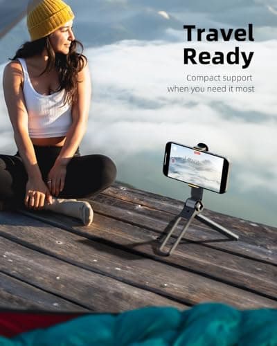 TODI Phone Tripod, Foldable Mini Desk Stand with 360° Phone Holder & Cold Shoe, Pocket Travel Tripod for iPhone, Portable Selfie Stick Handle Grip Compatible with iPhone/Android 5