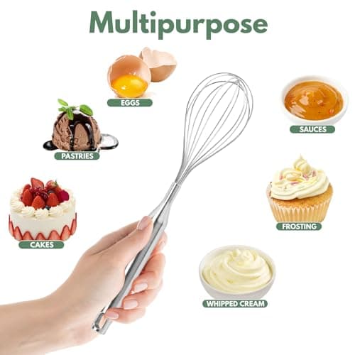 Stainless Steel Whisk for Cooking Kitchen Non Stick Balloon Wire Metal Baking Whisk Egg Beater for Blending, Whisking Beating,Dishwasher Safe, 12inch (Stainless Steel Handle) 6