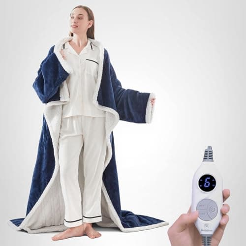 Westinghouse Electric Snuggle Throw Blankets with Foot Pocket, Wearable Heated Blanket with Sleeves, 6 Heating Levels & 2 to 10 Hours Heating Time Settings, 50 * 70"+18", Navy 10