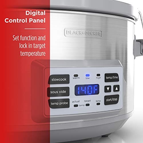 BLACK+DECKER 7-Quart Digital Slow Cooker, SCD7007SSD, Temperature Probe, Sous-Vide, Locking Lid, Removable Stoneware Crock 7