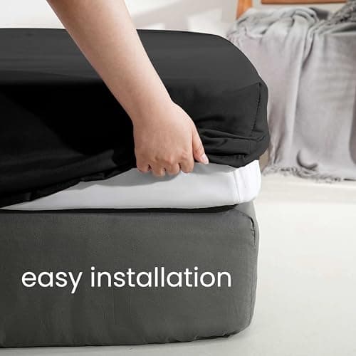 Mohap Fitted Sheet Queen - No Pilling - Bottom Sheet - Deep Pocket - Soft Microfiber - Shrinkage and Fade Resistant - 1 Fitted Sheet Only - Black 6