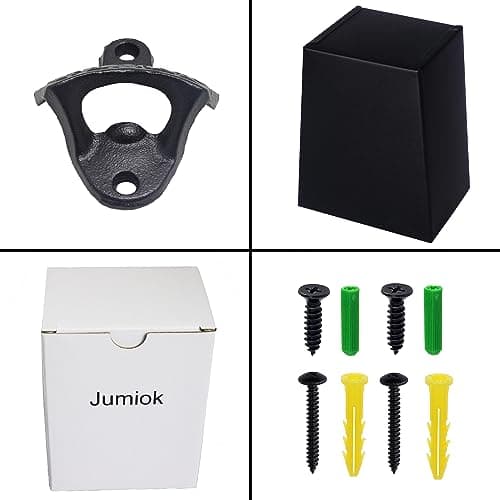Jumiok Satin Black Cast Iron Bottle Opener Wall Mounted with Bottle Cap Catcher Narrow 6