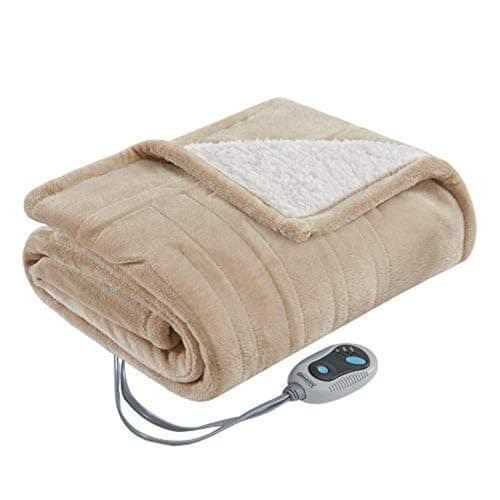 Beautyrest Wearable Electric Poncho Wrap Blanket, Ultra Soft Sherpa & Berber Fleece Heated Throw with Low EMF, UL Certified & OEKO-TEX, 3 Heat Settings & 2 Hour Auto Shutoff, Gift-Ready, 50"x64",Tan