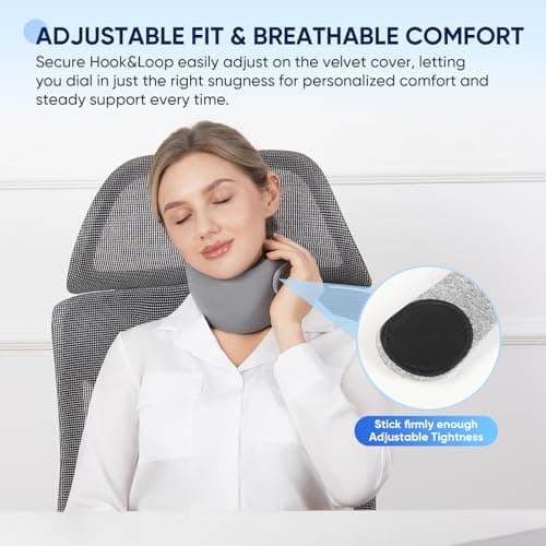 AOUBEI Compact Travel Neck Pillow with Chin Support, Portable Neck Pillow Airplane with Adjustable Strap & Washable Cover, Relieves Pain & Pressure for Quick Trips, Office, Car & Home Use 5
