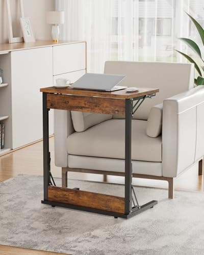 Tatub Folding TV Tray Table, 24" Wide C-Shaped End Table for Couches, Small Sofa-Side Laptop Desk with Metal Frame for Living Room, Bedroom, Rustic Brown 7