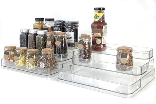 Rusnugic 3 Tier Spice Racks, 2Pack Tiered Shelf Organizer, Clear Acrylic Racks for Medicine and Perfume, Tiered Racks for Kitchen Counter Pantry Cabinet (2 Pack)