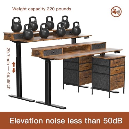 REGISDESK 63 Inch Electric Standing Desk with Cabinet & Drawers, Height Adjustable Sit Stand Desk with Monitor Shelf, Smart Home Office Standing Computer Desk, Rustic Brown 8