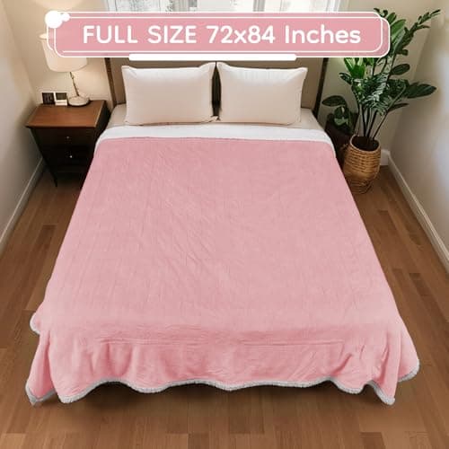 Electric Heated Blanket Full Size 72"x84", Dual-Sided Soft Flannel & Sherpa, LCD Display 10 Heat Settings with 1-12H Timer & Overnight Safe, Bed & Couch, Machine Washable, Light Pink 7