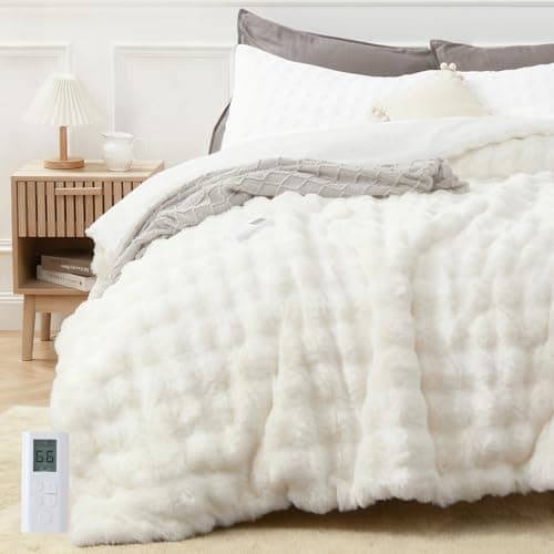GarveeHome Heated Comforter Queen Size with Wireless Remote & Dual Zone Control, Luxury Faux Fur Electric Bedding Blanket, 6 Heat Levels & Auto Shut-Off, for Couples, Beige 7