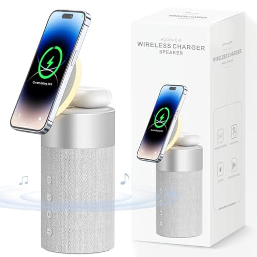COLSUR Bluetooth Speaker, Magnetic Wireless Charger, Bluetooth Speakers with Night Light, 2 in 1 Wireless Charging Station for iPhone 17/16/15/14/13/12 Series, AirPods Pro 2/4/3/2（Gift Ideal）(Gray)