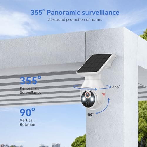 PyreQuad 1080p WiFi Outdoor Security Camera with Solar Panel, Battery Powered, AI Motion Detection, Night Vision, Two Way Talk, IP65, Cloud Storage, Human Detection, 2.4GHz Only, Pan Tilt 8