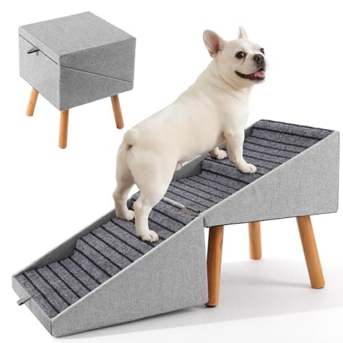 Dog Stairs for Small Dogs 17.13" H, 4-Step Doggie Ramp for Couch Bed Sofa and Chair, Foldable 2 in 1 Wooden Pet Steps for Puppy Medium/Large Dogs and Cats, Split Ottoman Design