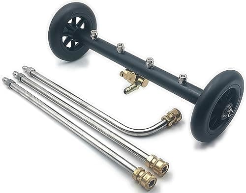 QCHENYI 2-in-1 16" Dual-Function Undercarriage Pressure Washer Cleaner, Surface Cleaner for Power Pressure Washer Attachment， Underbody Car Wash Water Broom with 3 Pieces Extension Wand, 4000 PSI