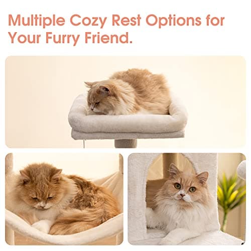 MWPO 70.1-Inch Large Cat Tree, Multi-Level Tall Cat Tower for Indoor Cats, Plush Cat Condo with Big Padded Perches, Sisal-Covered Scratching Posts, Hammock, Toys for Kittens & Cats - Beige 5