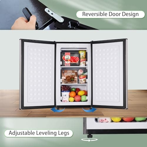 Maine Upright Freezer 3.6 Cu.Ft Mini Freezer with Reversible Stainless Steel Door Freestanding Compact Freezer with 3 Adjustable Thermostat, Small Freezer for Apartment Dorm (Silver) 5