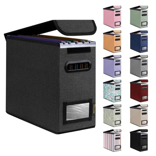 BALEINE File Organizer Box with Lid, Collapsible File Folder Organizer with Plastic Slide, Hanging File Folder Box for Office Document Storage (1 Pack, Black, S)