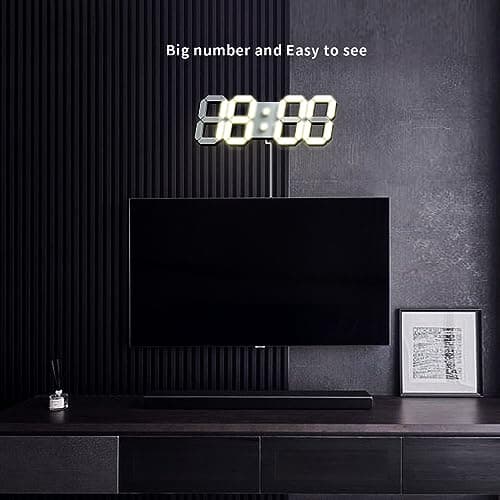 COVERY Digital Wall 3D Clock, Led Desk Clocks, 10 '' Large Number for Bedroom, Living Room, Home and Office - Alarm, Snooze, Temperature, Remote, Nightlight, Auto Light Brightness 10