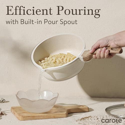CAROTE 1.5Qt & 3.0Qt Sauce Pan Sets with Lid Cooking Pots Nonstick Saucepans Cookware Set with Pour Spout Small Kitchen Pot, Induction Comptable, Easy to Clean, PFOA FREE (White Granite) 8