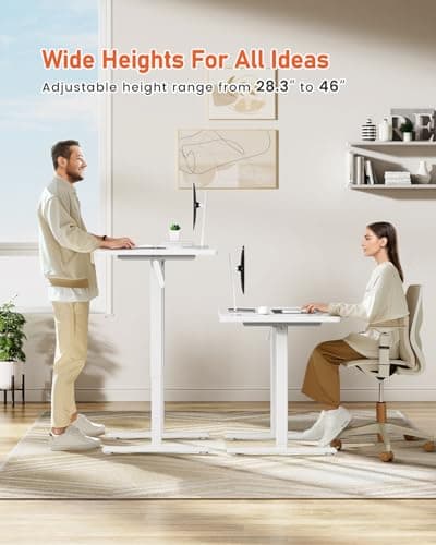 Flycity Manual Standing Desk Adjustable Height, 43" x 24" Hand Crank Stand Up Desk, Sit Stand Home Office Desk, Small Computer Desk with 2 Cable Holes, White Wooden Top/White Carbon Steel Frame 5