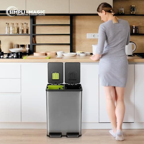 Simpli-Magic 16 Gallon (60L) Elegant Black Step Trash Can – Dual Compartment Kitchen Garbage Can with Waste & Recycling Bins – Slow-Close Lid, Odor Control, Hands-Free, Premium Stainless Steel 9