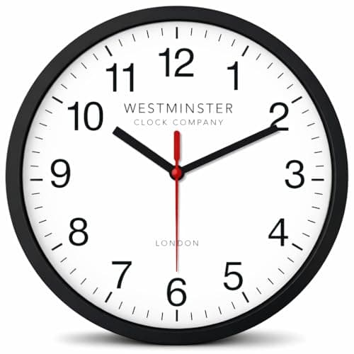 Always Home Westminster Clock Company 8 Inch Quartz Wall Clock (Standard Clock) Non-Ticking/Battery Operated for School Office Classroom