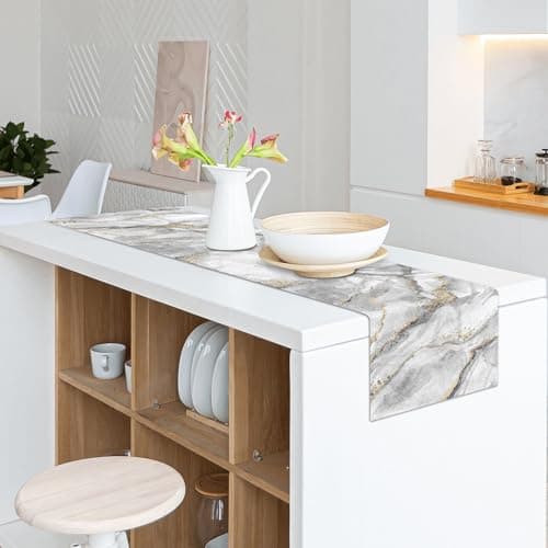 Marble Table Runner 13x71 Inch Gold Grey Table Dresser Runners Modern Table Decorations Coffee Table Runner for Home Kitchen Dining Room (Grey & Gold71) 6