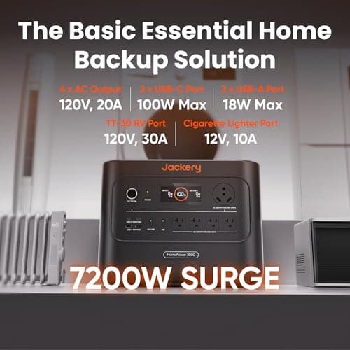 Jackery HomePower 3000 Portable Power Station, 3600W (Surge 7200W) Output, 3072Wh LFP Battery Solar Generator, Essential Home Backup for Home Use, Power Outage, RV, Emergencies (Solar Panel Optional) 7