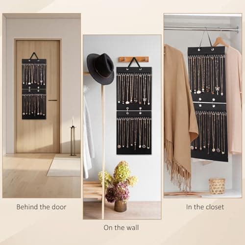 Lolalet Hanging Necklace Holder Organizer, Felt Necklaces Storage Display for Wall Closet Door Women Girls -Black 6