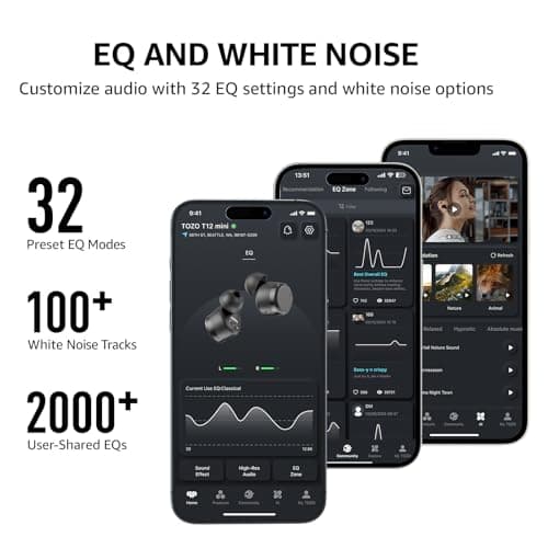 TOZO T12 Wireless Earbuds Bluetooth 5.3 Headphones, Call ENC Noise Cancelling Mic, 55Hrs Playtime App Customize EQ IPX8 Waterproof LED Digital Display Premium Sound Headset 7