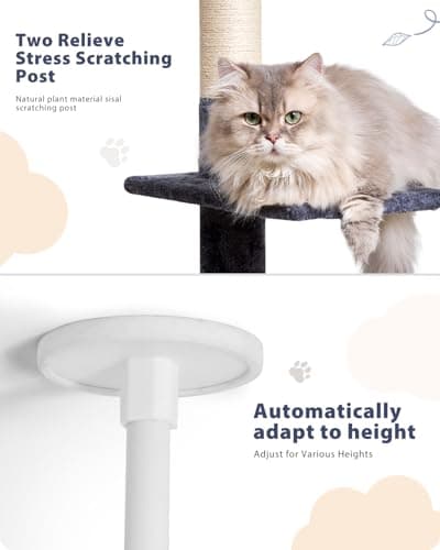 Floor to Ceiling Cat Tree, 5-Tier Height (95-109 inches) - Adjustable Cat Climbing Tower with Sisal Scratching Posts, Cat Condo, Hammock, Platforms, and Hanging Balls 5