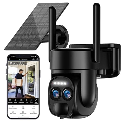 Uniter 4K Solar Security Cameras Wireless Outdoor, 5G/2.4G WiFi PTZ Camera Battery Powered, 360°View Home Security Systems with Color Night Vision/Spotlight Siren/PIR Sensor/Auto Human Tracking/IP66 8
