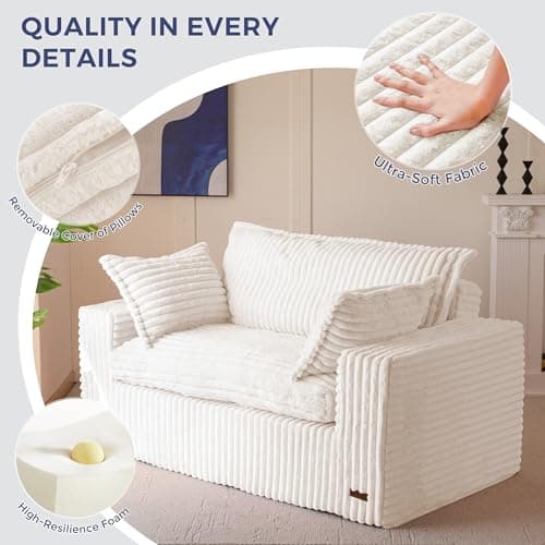 MAXYOYO 59" Bean Bag Sofa Couch, Loveseat Boneless Couch in a Box, Upholstered Small Mini Sofa with Deep Seating for Living Room Bedroom Office Apartment, No Assembly, Beige 8