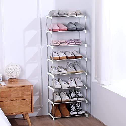 Jucaifu Stackable Small Shoe Rack, Entryway, Hallway and Closet Space Saving Storage and Organization (3-Tier, White) 7