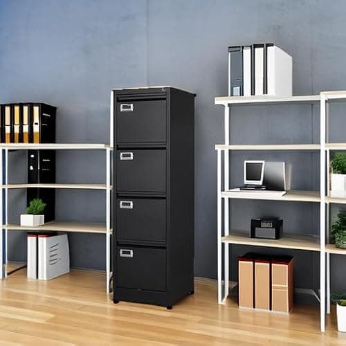 BYNSOE 4 Drawer File Cabinet with Lock Metal Vertical File Cabinet Office Home Vertical File Cabinet for A4 Legal/Letter Size Narrow File Cabinet Locked,Assembly Required (Black, 4 Drawers- Vertical) 6