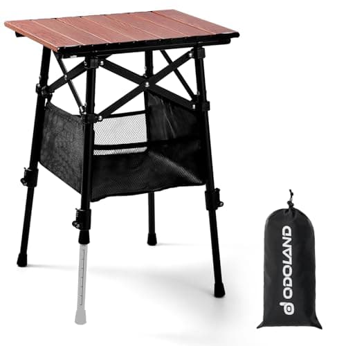Odoland Folding Camping Table, 15.75" x 11.81" Adjustable Height Small Portable Beach Table with Storage Bag for Outdoor Camp, Cooking, Picnic, Travelling, Backyards, Fishing