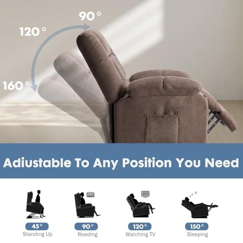 DUMOS Power Lift Recliner Chair with Vibration Massage and Heat for Elderly, Ergonomic Overstuffed Breathable Fabric Reclining Chair with 3 Pockets, Remote Control, Living Room, Bedroom, Brown 6