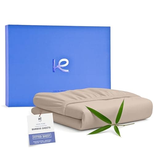 Kickoff Viscose Bamboo Fitted Sheet Full Size, 100% Organic Cooling Sheets Fitted ONLY Viscose Bamboo Sheets Full Size Bed Sheet for Hot Sleepers, Extra Deep Pocket, 4 Corner Strap (F, Iced Latte)
