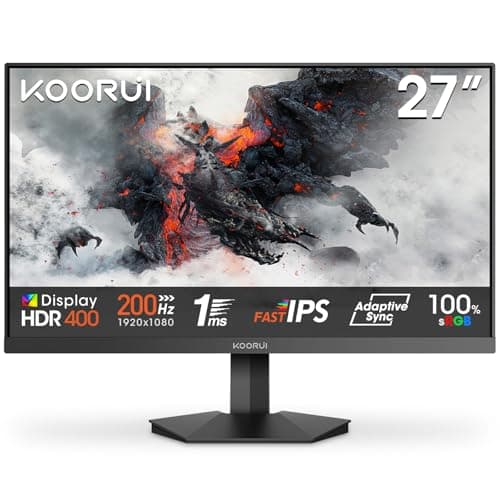 KOORUI Gaming Monitor, 27" 200Hz 1ms Fast IPS Computer Monitor, FHD HDR400 Display, 90% DCI-P3 Color Gamut PC Screen, Adaptive Sync, Ultra Slim Frame, VESA Mountable, HDMI 2.0, DP 1.4, G2711P
