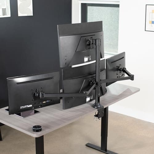 VIVO Quad Monitor 13 to 32 inch LED LCD Clamp-on Desk Mount, 3 Plus 1 Articulating VESA Computer Stand, Holds 4 Screens, Fully Adjustable for Home Office Workstation, Black, STAND-V104A 9