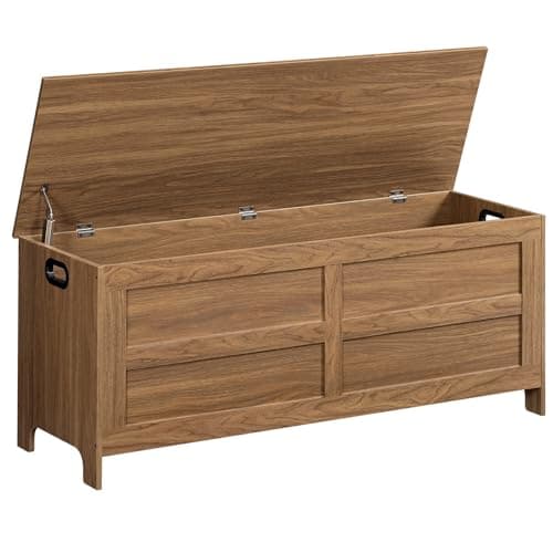 MAHANCRIS Storage Chest, 47.2” Large Toy Chest, Entryway Storage Trunk, Storage Bench with Safety Hinge, Entrance Bench for Living Room, Entrance, Bedroom, Honey Brown SCOR48901