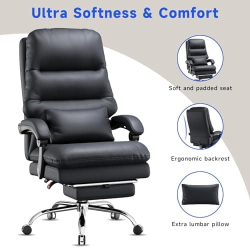 Big and Tall Office Desk Chair - Ergonomic 400LBS PU Leather Computer Chair with Foot Rest and Lumbar Pillow 6