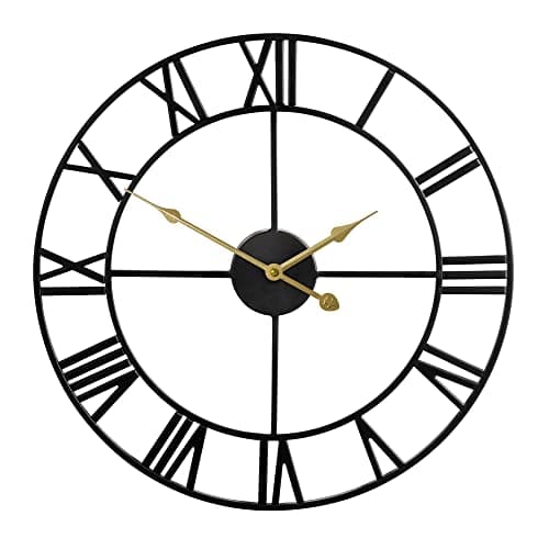 Large Modern Metal Wall Clocks Rustic Round Nearly Silent Little Ticking Battery Operated Roman Numerals Clock for Living Room/Bedroom/Kitchen Wall Decor-(Black, 47cm) 9