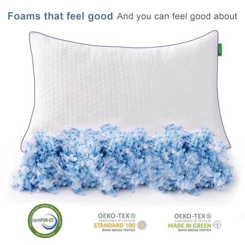 Favorland Cooling Bed Pillows Queen Size Set of 2 - Shredded Memory Foam Pillows for Sleeping 2 Pack - Gel Pillow Adjustable Firm Pillow Soft Pillows for Side Back Stomach Sleepers 5