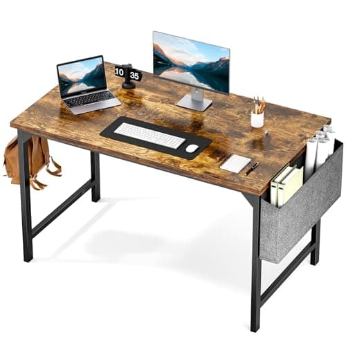 Computer Desk 47 Inch Home Office Desk Writing Desks Work Table Small Space Desk Study Table Modern Simple Style Student Desk PC Workstation with Storage Bag and Iron Hook Wooden Desk for Home