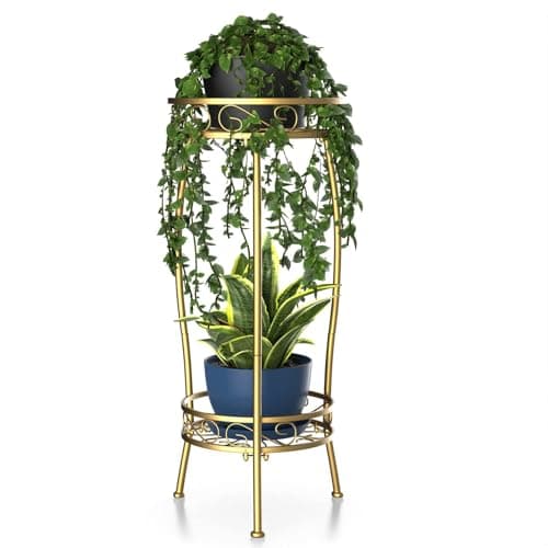 H HOMEXIN Plant Stand Indoor- 2 Tier Metal Tall Plant Stand 26.5" Flower Stand Holder Heavy Duty Rustproof Plant Shelf Rack for Corner Garden Patio Lawn Balcony office Outdoor
